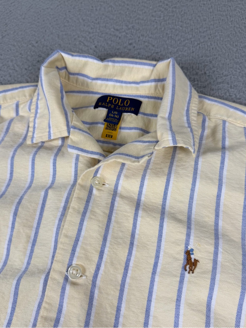 Polo Ralph Lauren Oxford Camp Shirt Boys Youth Large (14-16) Yellow Striped Pony - Picture 1 of 10